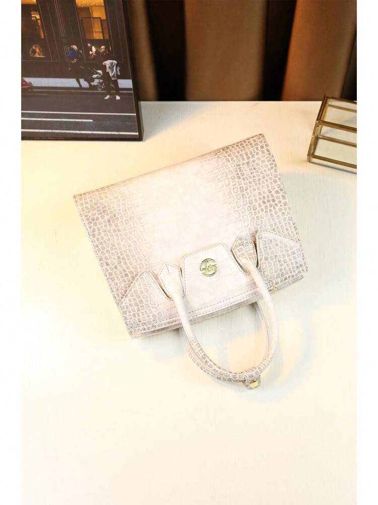Himalayan White Crocodile Pattern Handbag for Women, Large Capacity Fashionable Tote, Elegant Commuter Shoulder Bag for Work or Travel