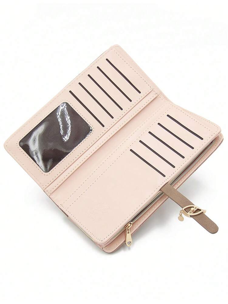 Pink PU Leather Printed Long Wallet for Women, Multi-Function Zipper Clutch Purse with Card Holder, Large Capacity Stylish Storage Gift Bag