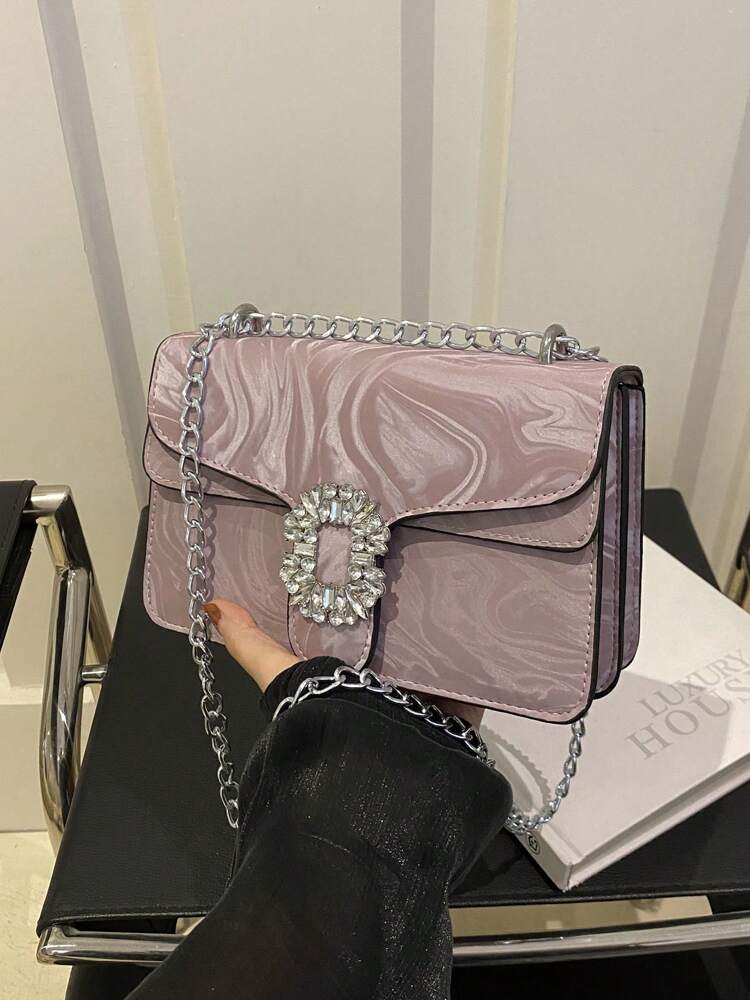 Solid Colour Double-Layered Chain PU Shoulder Bag, Casual and Versatile Square Purse for Women, Fashionable Everyday Minimalist Design