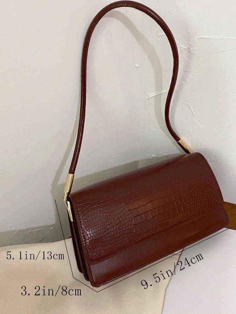 Crocodile Embossed Flap Shoulder Bag for Women, Fashionable Textured PU Leather Purse, Elegant Compact Handbag for Daily Use and Events