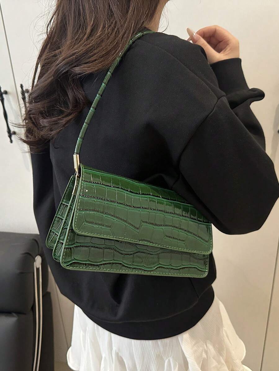 Embossed Multi-Compartment Shoulder Bag for Women, Elegant Spring 2025 Handbag with Crocodile Texture, Chic Tote for Work and Outings