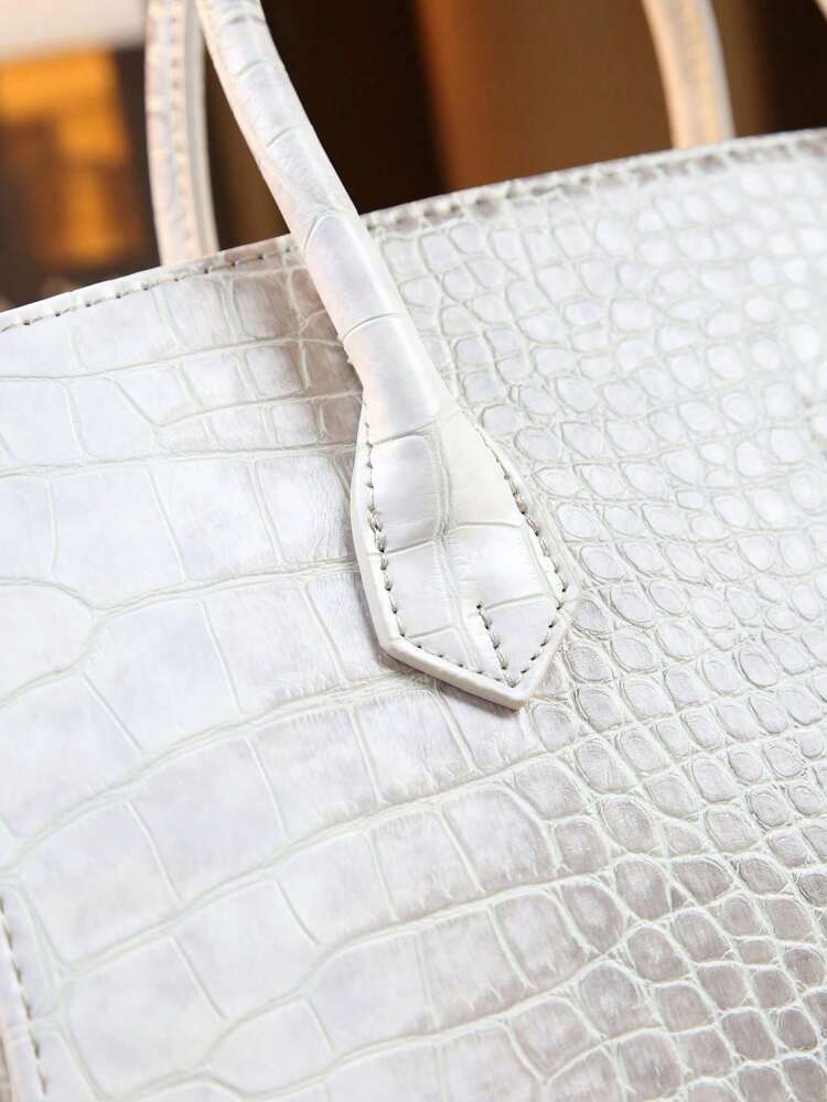 Himalayan White Crocodile Pattern Handbag for Women, Large Capacity Fashionable Tote, Elegant Commuter Shoulder Bag for Work or Travel