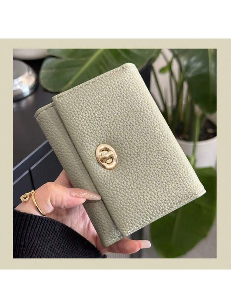 PU Leather Lock Buckle Short Wallet for Women, Elegant Mini Purse with Structured Design, Stylish Daily Wallet for Modern Feminine Looks